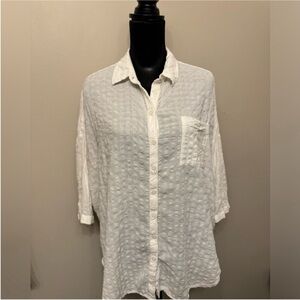 Anthropologie by Pilcro Women’s White 3/4 Sleeve Textured Button-Up Shirt L/M
